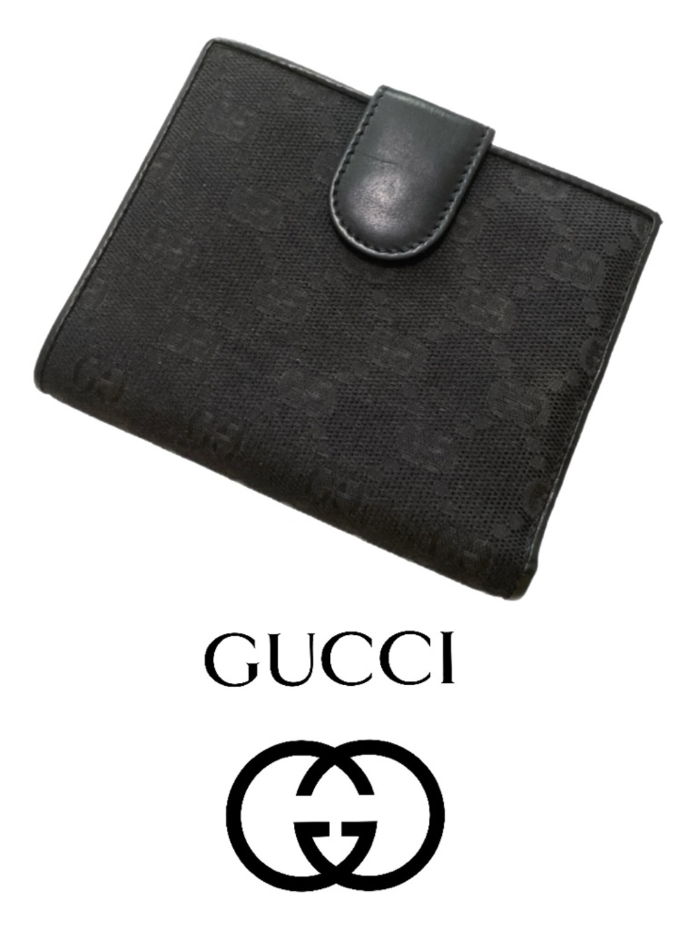 Vintage Gucci Wallet - Black Leather with GG Black Web Canvas Fabric - Serial #